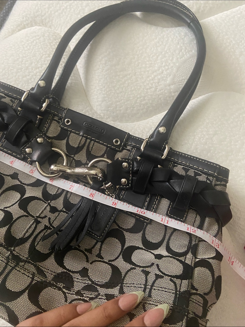 Coach Black and Tan Signature Canvas Tote with Leather Handles - Picture 6 of 7